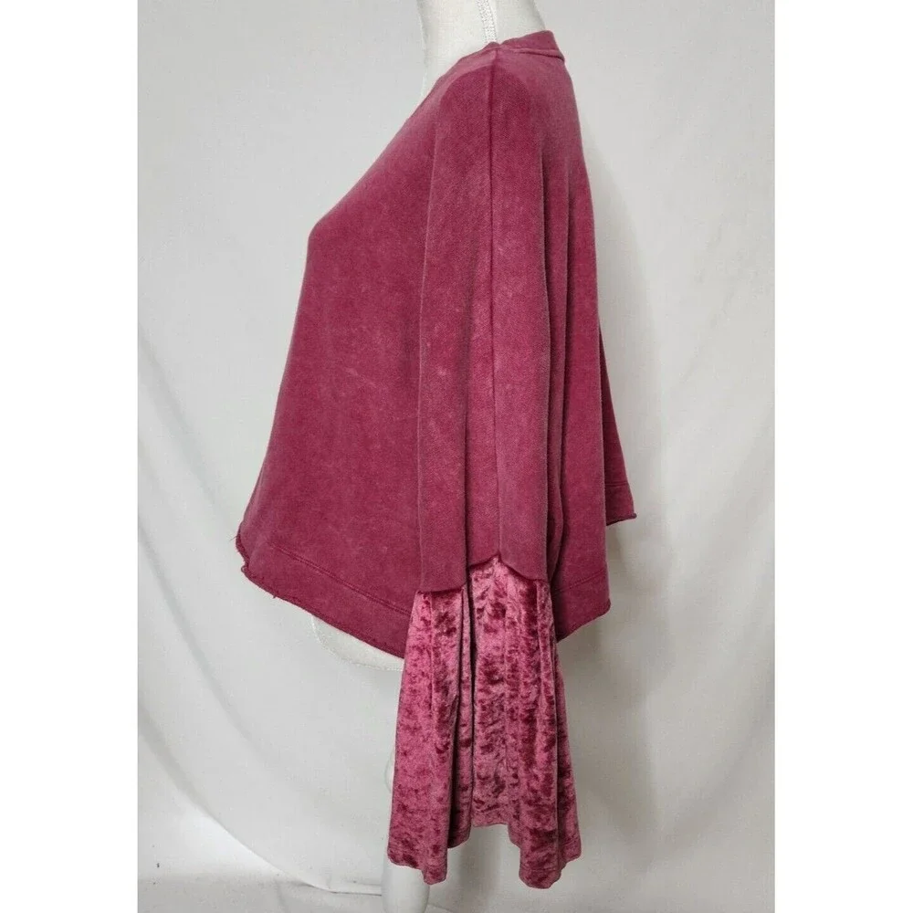 Free People Womens S Glorious Bell Sleeve Sweatshirt Pullover Velvet Top Red - Picture 2 of 6